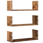 vidaXL Rafturi perete, 3 buc., lemn vechi, 58x18x18 cm, lemn prelucrat