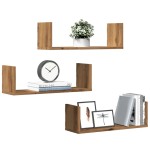vidaXL Rafturi perete 3buc. stejar artizanal 58x18x18cm lemn prelucrat vidaXL Rafturi perete 3buc. stejar artizanal 58x18x18cm lemn prelucrat