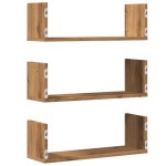 vidaXL Rafturi perete 3buc. stejar artizanal 58x18x18cm lemn prelucrat vidaXL Rafturi perete 3buc. stejar artizanal 58x18x18cm lemn prelucrat