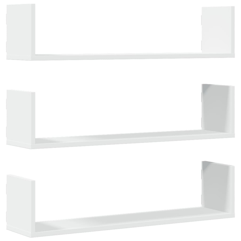 vidaXL Rafturi de perete, 3 buc., alb, 80x18x18 cm, lemn prelucrat