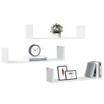 vidaXL Rafturi de perete, 3 buc., alb, 80x18x18 cm, lemn prelucrat