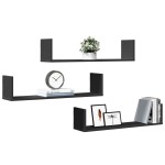 vidaXL Rafturi de perete, 3 buc., negru, 80x18x18 cm, lemn prelucrat