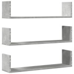 vidaXL Rafturi perete, 3 buc., gri beton, 80x18x18 cm, lemn prelucrat