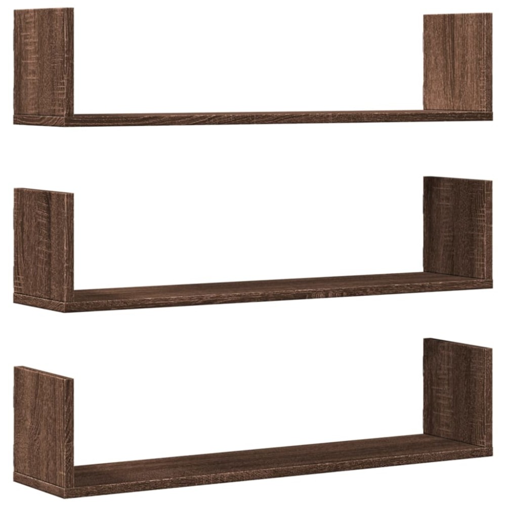 vidaXL Rafturi de perete 3 buc. stejar maro 80x18x18 cm lemn prelucrat