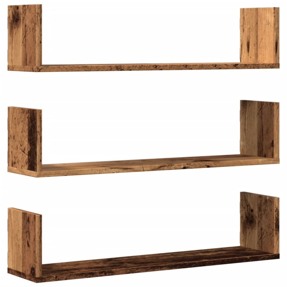 vidaXL Rafturi perete, 3 buc., lemn vechi, 80x18x18 cm, lemn prelucrat