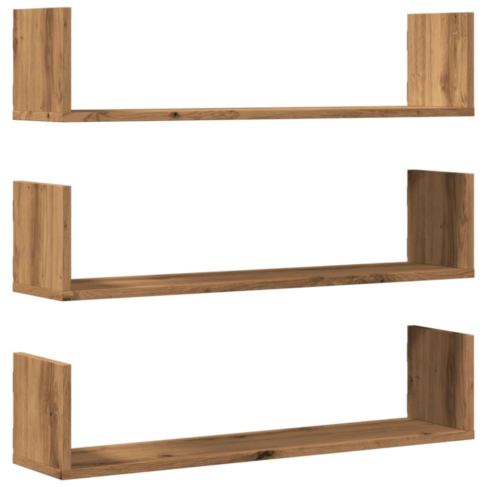 vidaXL Rafturi perete 3buc. stejar artizanal 80x18x18cm lemn prelucrat
