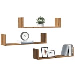 vidaXL Rafturi perete 3buc. stejar artizanal 80x18x18cm lemn prelucrat vidaXL Rafturi perete 3buc. stejar artizanal 80x18x18cm lemn prelucrat