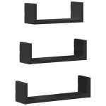 vidaXL Raft de perete, 3 buc., negru, lemn prelucrat vidaXL Raft de perete, 3 buc., negru, lemn prelucrat