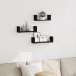 vidaXL Raft de perete, 3 buc., negru, lemn prelucrat vidaXL Raft de perete, 3 buc., negru, lemn prelucrat