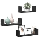 vidaXL Raft de perete, 3 buc., negru, lemn prelucrat vidaXL Raft de perete, 3 buc., negru, lemn prelucrat