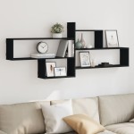vidaXL Raft de perete, negru, 167,5x18x68 cm, lemn prelucrat vidaXL Raft de perete, negru, 167,5x18x68 cm, lemn prelucrat