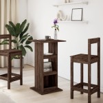 vidaXL Masă bar cu depozitare stejar maro 60x60x102 cm lemn prelucrat vidaXL Masă bar cu depozitare stejar maro 60x60x102 cm lemn prelucrat