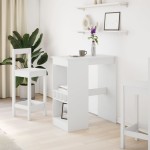 vidaXL Masă de bar cu raft, alb, 90x47,5x103,5 cm, lemn prelucrat