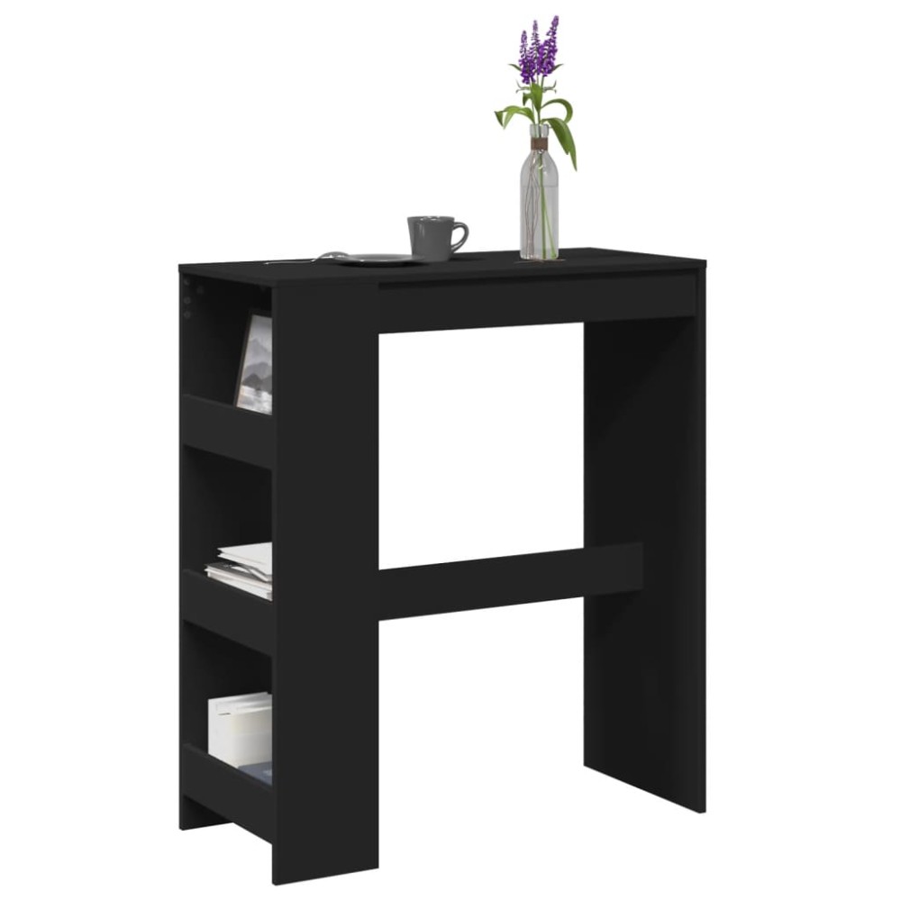 vidaXL Masă de bar cu rafturi, negru, 90x40x103,5 cm, lemn prelucrat