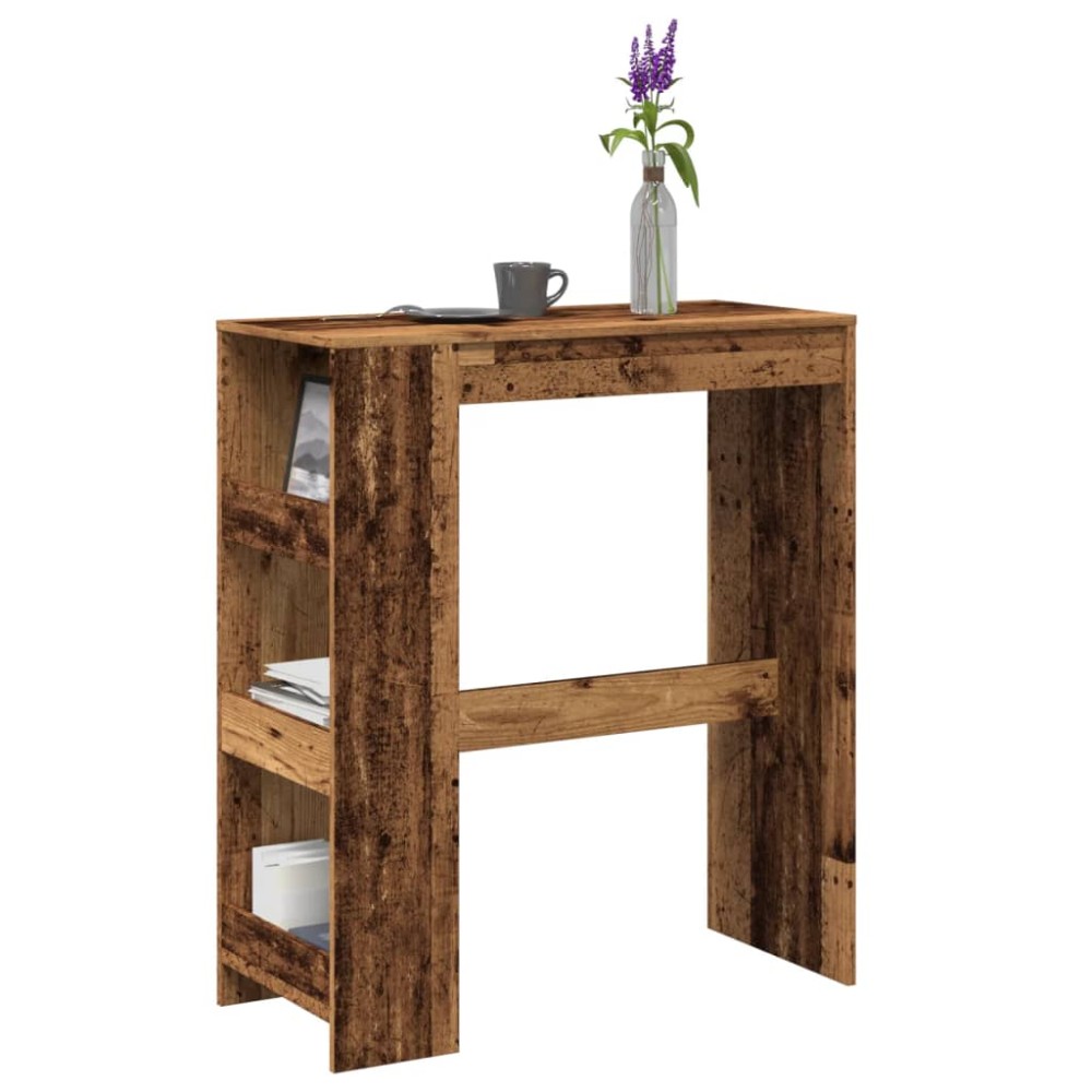 vidaXL Masă bar cu rafturi, lemn vechi, 90x40x103,5 cm, lemn prelucrat