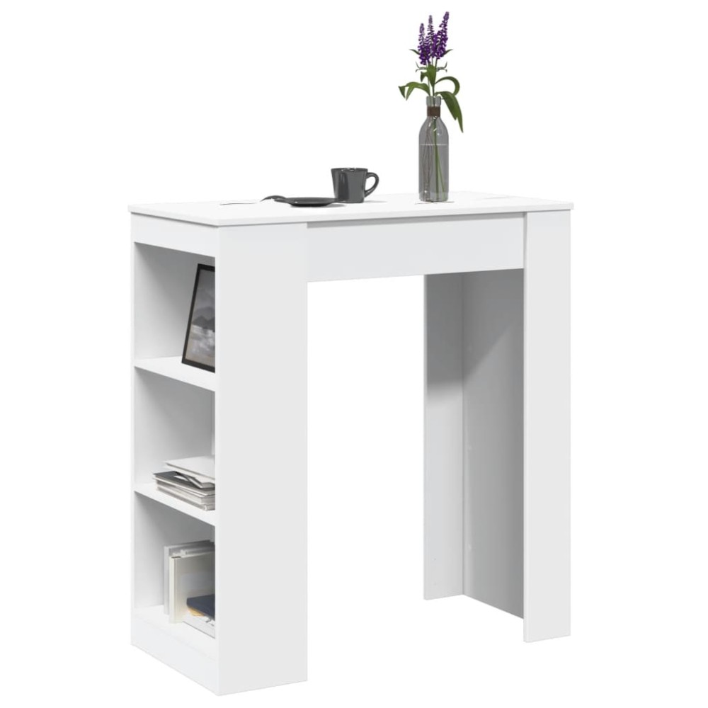 vidaXL Masă de bar cu rafturi, alb, 95x47x103,5 cm, lemn prelucrat