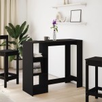vidaXL Masă de bar cu raft, negru, 124x46x103,5 cm, lemn prelucrat
