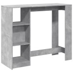 vidaXL Masă de bar cu raft, gri beton, 124x46x103,5 cm, lemn prelucrat
