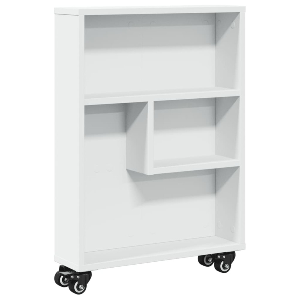 vidaXL Cărucior de depozitare îngust, alb, 48x13x68 cm, lemn prelucrat