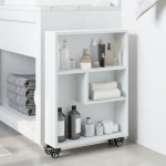 vidaXL Cărucior de depozitare îngust, alb, 48x13x68 cm, lemn prelucrat vidaXL Cărucior de depozitare îngust, alb, 48x13x68 cm, lemn prelucrat