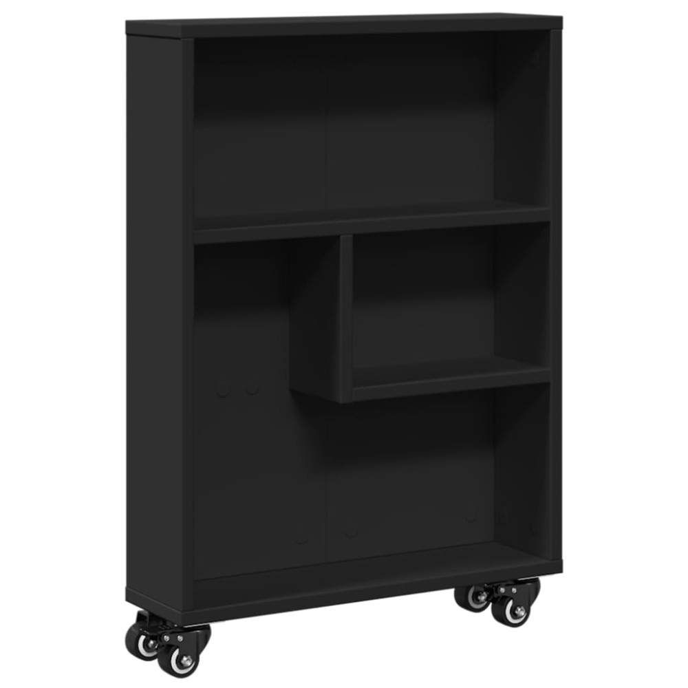 vidaXL Cărucior depozitare îngust, negru, 48x13x68 cm, lemn prelucrat