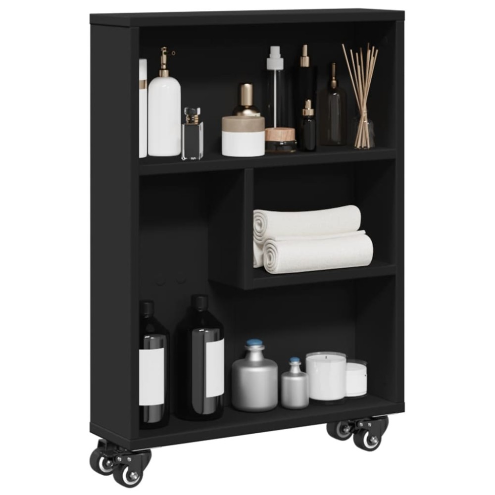 vidaXL Cărucior depozitare îngust, negru, 48x13x68 cm, lemn prelucrat