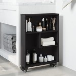 vidaXL Cărucior depozitare îngust, negru, 48x13x68 cm, lemn prelucrat vidaXL Cărucior depozitare îngust, negru, 48x13x68 cm, lemn prelucrat