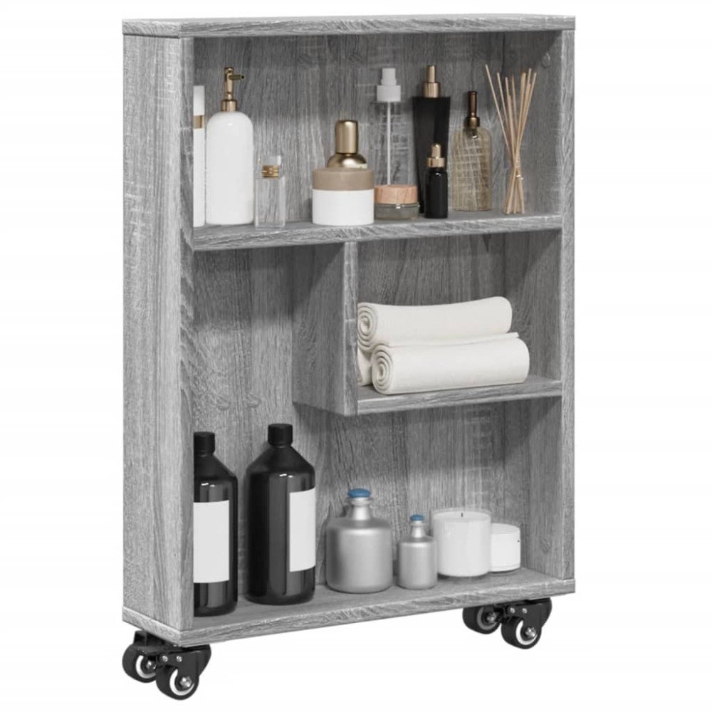 vidaXL Cărucior depozitare îngust gri sonoma 48x13x68cm lemn prelucrat