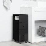 vidaXL Dulap de baie îngust cu roți, negru, lemn prelucrat