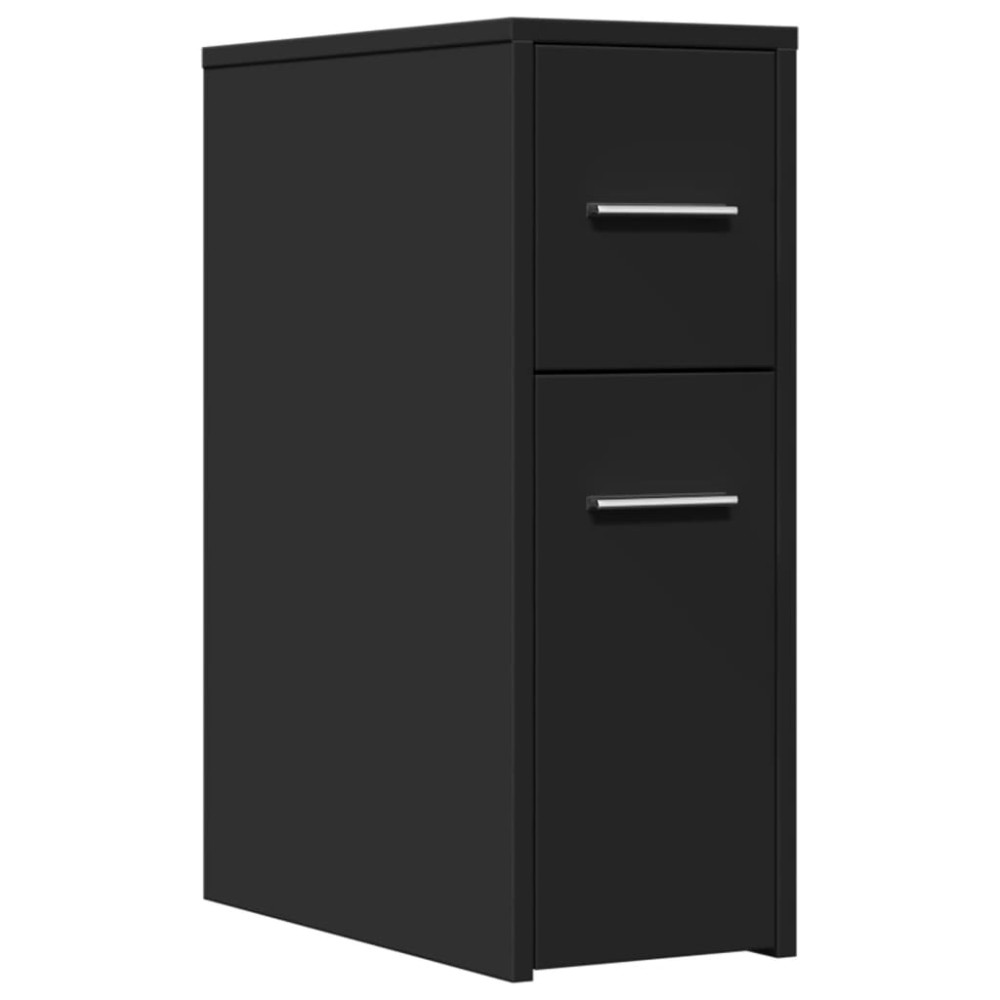 vidaXL Dulap de baie îngust cu roți, negru, lemn prelucrat