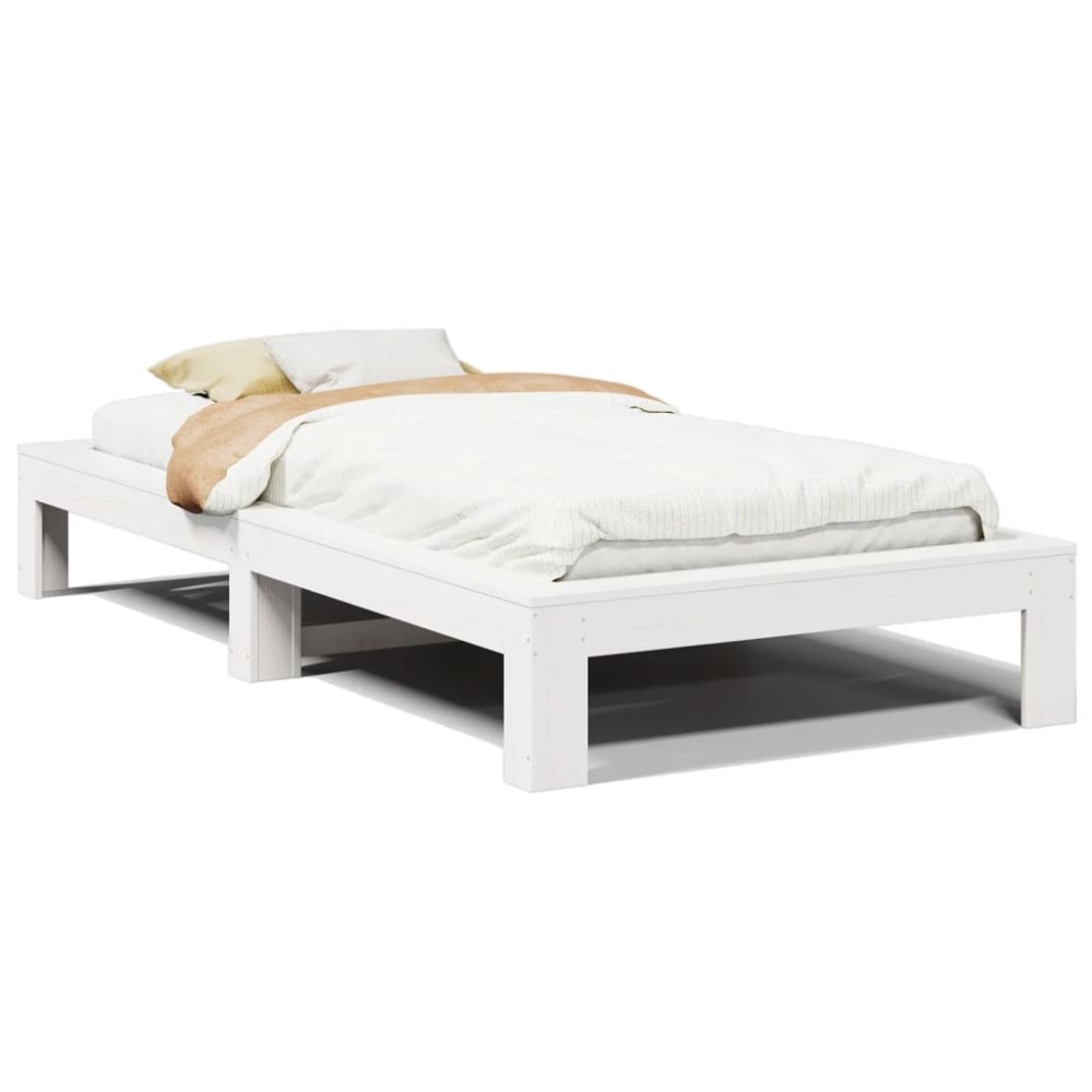 vidaXL Cadru de pat fără saltea, alb, 75x190 cm, lemn masiv de pin