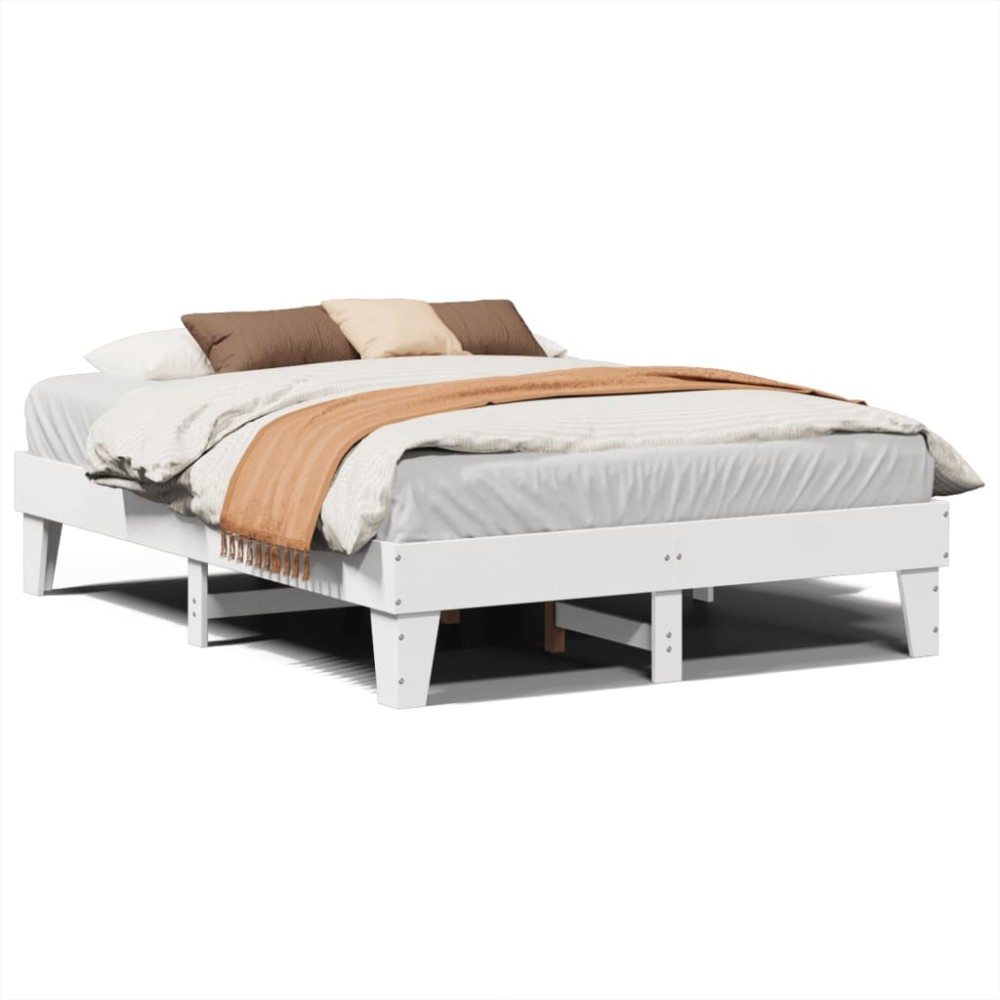 vidaXL Cadru de pat fără saltea, alb, 140x190 cm, lemn masiv de pin