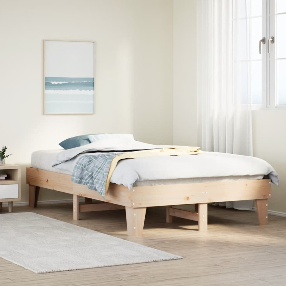 vidaXL Cadru de pat fără saltea, 135x190 cm, lemn masiv de pin