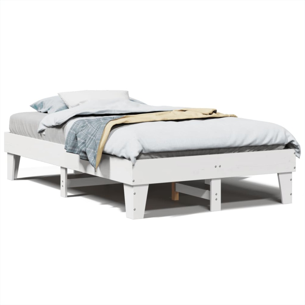 vidaXL Cadru de pat fără saltea, alb, 135x190 cm, lemn masiv de pin
