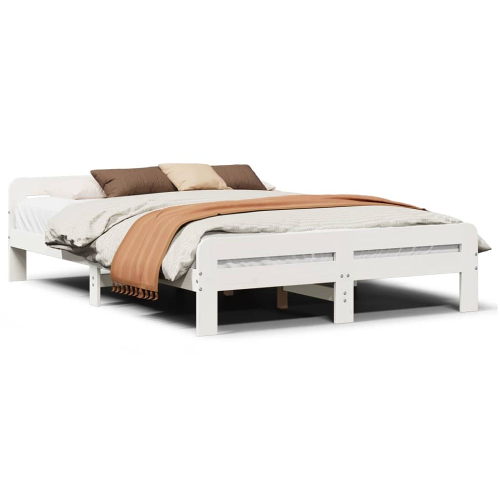 vidaXL Cadru de pat fără saltea, alb, 140x190 cm, lemn masiv de pin