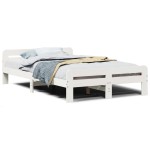 vidaXL Cadru de pat fără saltea, alb, 135x190 cm, lemn masiv de pin