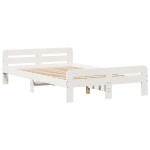 vidaXL Cadru de pat fără saltea, alb, 135x190 cm, lemn masiv de pin