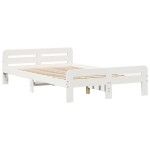 vidaXL Cadru de pat fără saltea, alb, 120x190 cm, lemn masiv pin