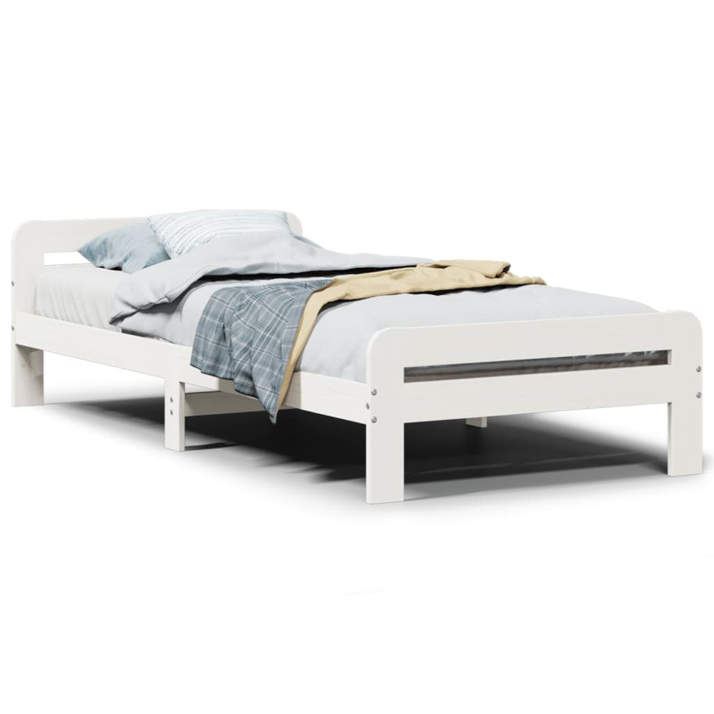 vidaXL Cadru de pat fără saltea, alb, 75x190 cm, lemn masiv de pin