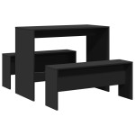 vidaXL Set masă și bănci de bucătărie, 3 piese, negru, lemn prelucrat vidaXL Set masă și bănci de bucătărie, 3 piese, negru, lemn prelucrat