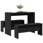 vidaXL Set masă și bănci de bucătărie, 3 piese, negru, lemn prelucrat vidaXL Set masă și bănci de bucătărie, 3 piese, negru, lemn prelucrat