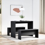 vidaXL Set masă și bănci de bucătărie, 3 piese, negru, lemn prelucrat vidaXL Set masă și bănci de bucătărie, 3 piese, negru, lemn prelucrat
