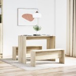 vidaXL Set masă și bănci bucătărie 3piese stejar sonoma lemn prelucrat vidaXL Set masă și bănci bucătărie 3piese stejar sonoma lemn prelucrat