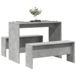 vidaXL Set masă și bănci bucătărie, 3 piese, gri beton, lemn prelucrat vidaXL Set masă și bănci bucătărie, 3 piese, gri beton, lemn prelucrat