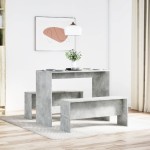 vidaXL Set masă și bănci bucătărie, 3 piese, gri beton, lemn prelucrat vidaXL Set masă și bănci bucătărie, 3 piese, gri beton, lemn prelucrat