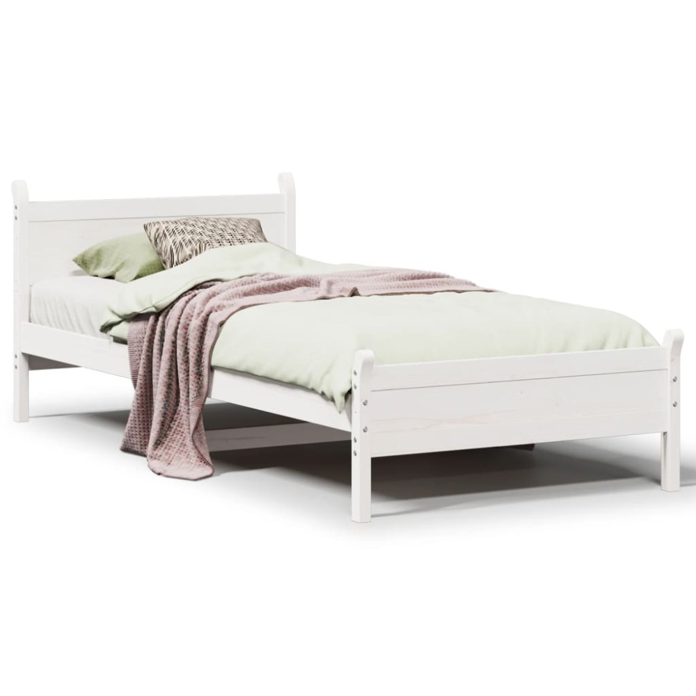 vidaXL Cadru de pat fără saltea, alb, 75x190 cm, lemn masiv de pin