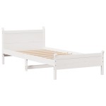 vidaXL Cadru de pat fără saltea, alb, 75x190 cm, lemn masiv de pin