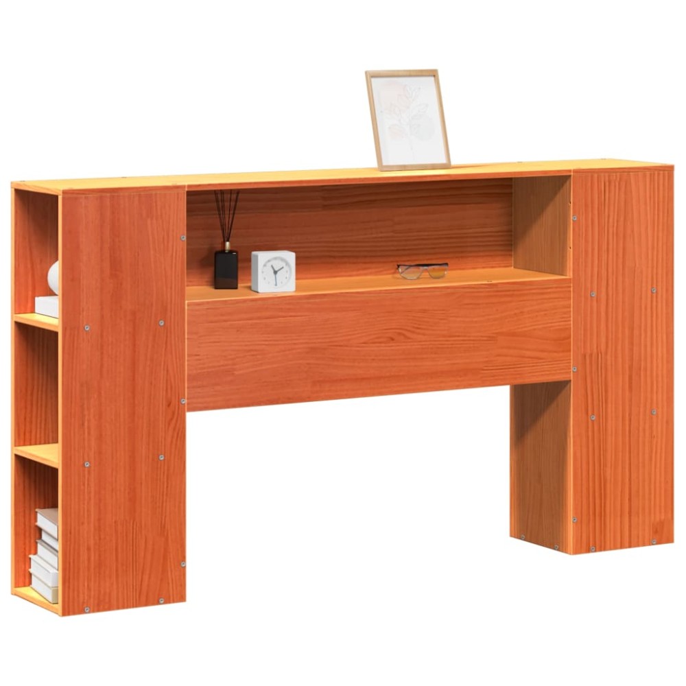 vidaXL Tăblie de pat cu depozitare maro ceruit, 120 cm, lemn masiv pin