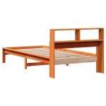vidaXL Pat cu bibliotecă fără saltea, maro, 100x200 cm, lemn masiv pin vidaXL Pat cu bibliotecă fără saltea, maro, 100x200 cm, lemn masiv pin