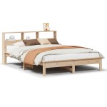 vidaXL Pat cu bibliotecă fără saltea, 120x190 cm, lemn masiv de pin vidaXL Pat cu bibliotecă fără saltea, 120x190 cm, lemn masiv de pin